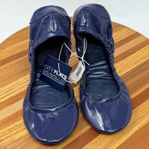 GAP City Flats Navy Patent Foldable Ballet Flats 8.5 Padded Sole Travel Comfort